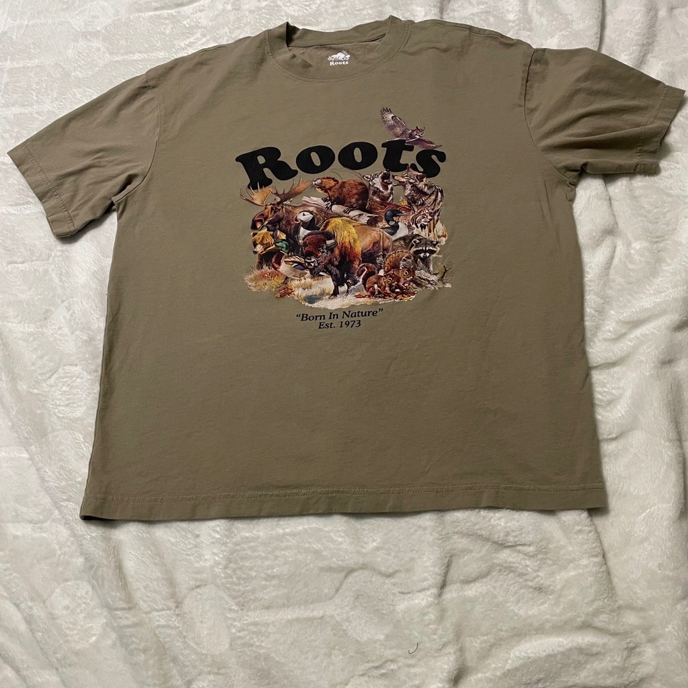 Roots T-Shirt Mens S Brown Born In Nature Graphic Relaxed Fit Short Sleeve Tee